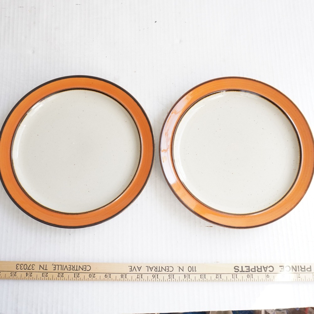 VTG Sango Rainbow Stoneware 653 Caroline Dinner Plates Set of 2 Orange Brown MCM